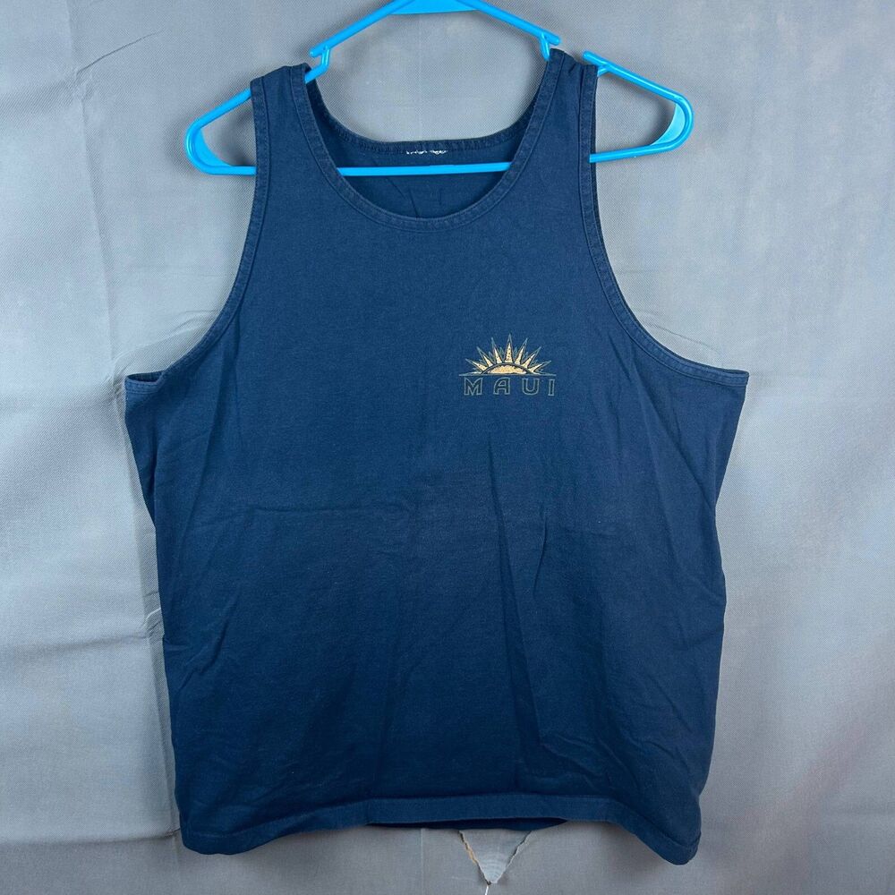 Maui Hawaiian Islands Graphics Tank Top Blue Pullover Sleeveless L